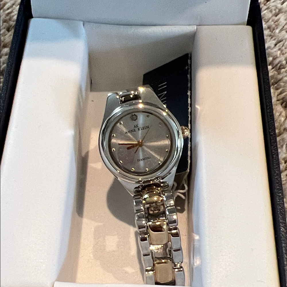 Anne Klein Two-Tone Silver and Gold Watch with diamond